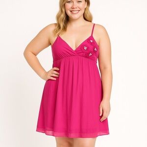 FOREVER 21 Hot Pink/Chartreuse 100% Silk Mini Dress with Bling Size L, NWT!